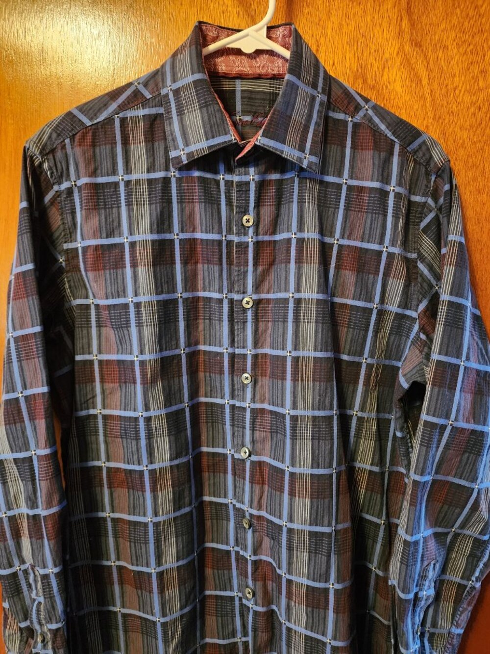 Men's Small Tasso Elba Blue Plaid Long Sleeve Button Down Shirt